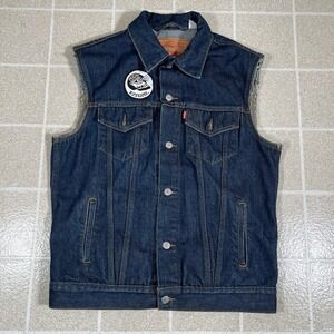 Levis Denim Trucker Vest Distressed Biker Punk L Patches Emo Goth